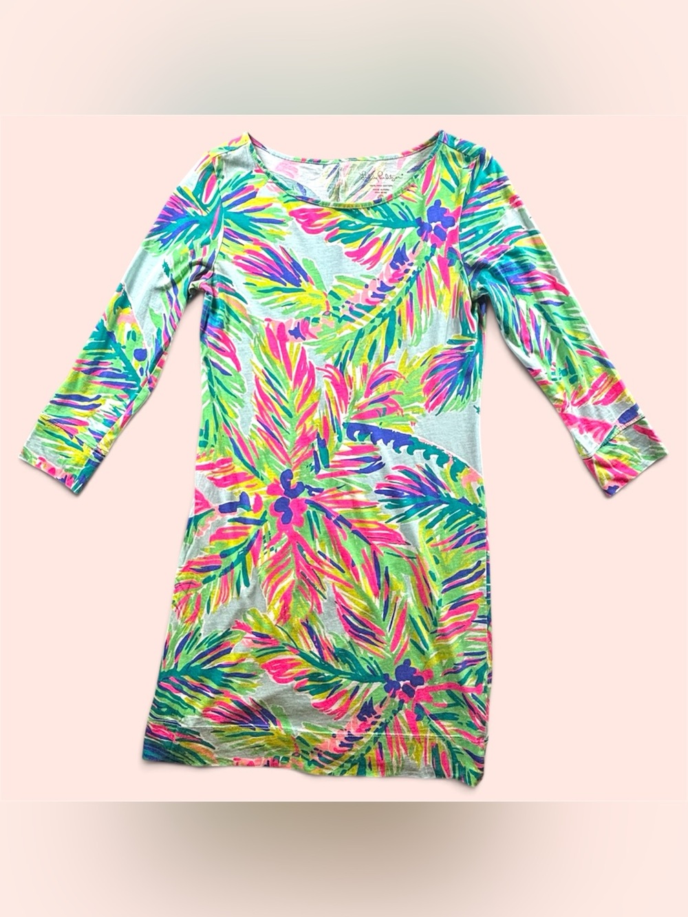 Lilly Pulitzer Tropical Floral Pima Cotton 3/4 Sleeve Dress Size XS
